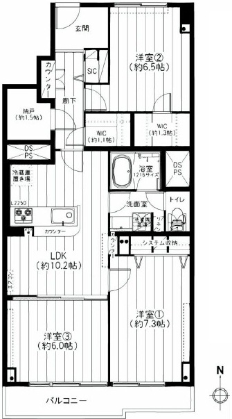 馬事公苑前ハイム2号棟　間取り603