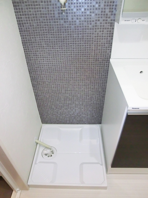 洗面化粧台の横は洗濯機置き場