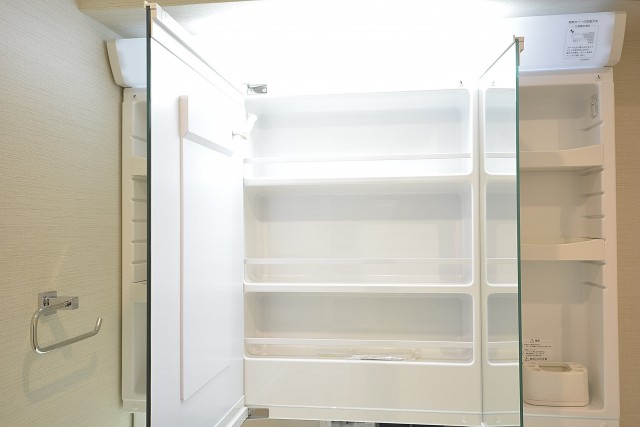 3面鏡の裏は一面収納♪