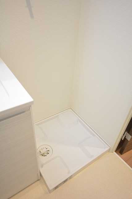 洗面化粧台のとなりは洗濯機置場