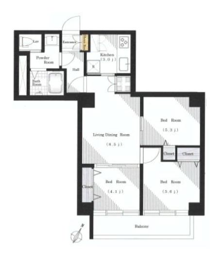 古河松原マンション　間取りは3LDK