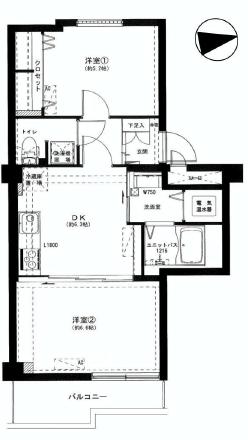 ライオンズマンション碑文谷　2DK　間取り