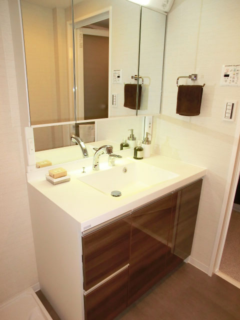 鏡裏がキャビネットとなる洗面化粧台