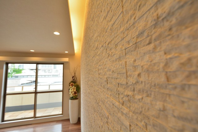 サンビューハイツ元麻布　リビング　天然大理石壁