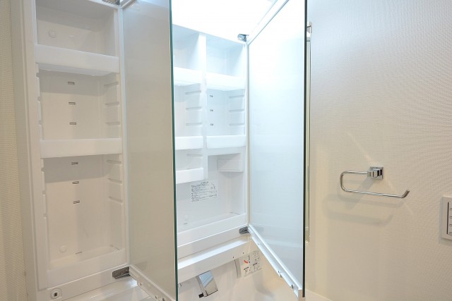 3面鏡の裏は一面収納♪