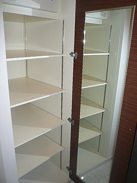 玄関　扉を開くとミラー付収納