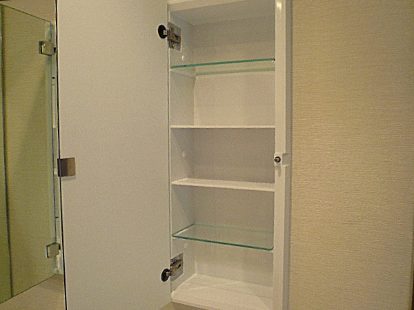 ワイドな洗面化粧台　サイドミラー収納