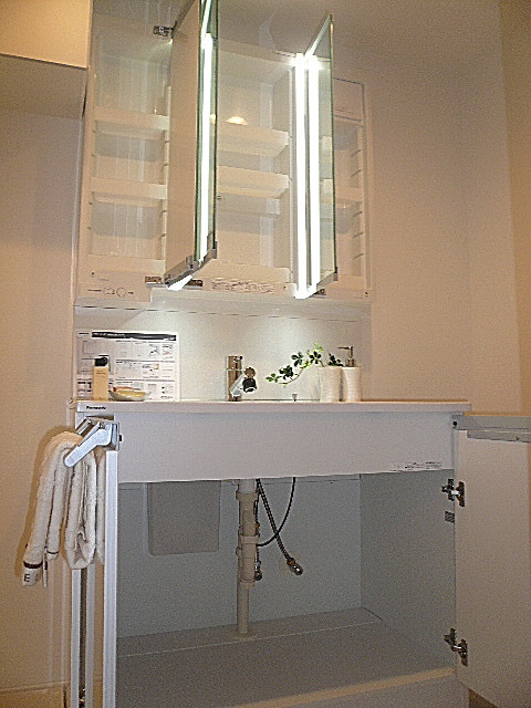 三面鏡の洗面化粧台　収納