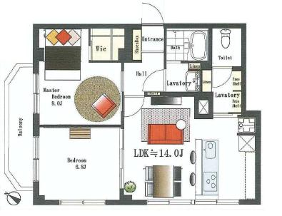 豊栄平町マンション　2LDK 　間取り