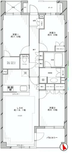 アールヴェール学芸大学　3LDK+W　間取り