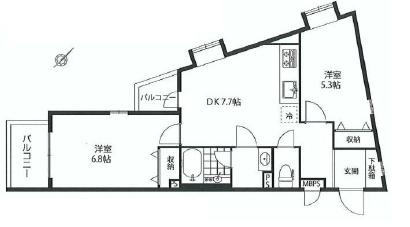 インペリアル学芸大学フラット　2DK　間取り