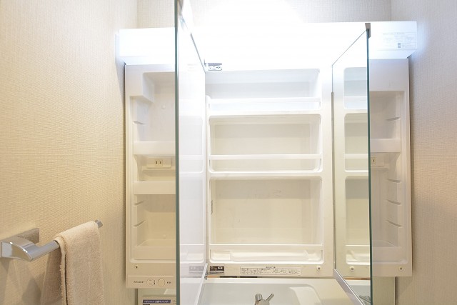 3面鏡の裏は一面収納