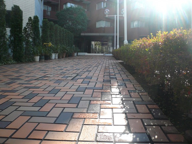 チュリス氷川坂　タイル貼りのアプローチ