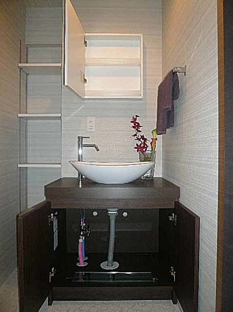 洗面化粧台+造作棚