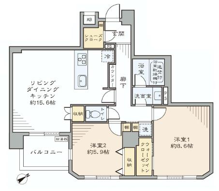 パーク・ハイム用賀中町　2LDK+WIC　間取り