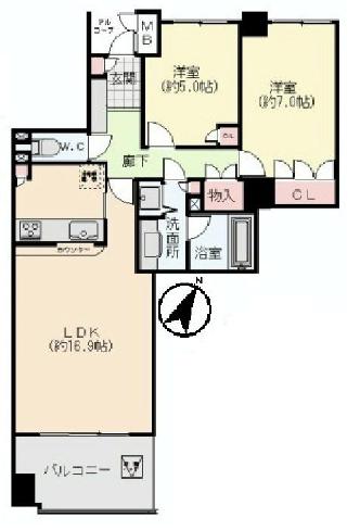 碑文谷ヒルズサレジオ通り　2LDK　間取り
