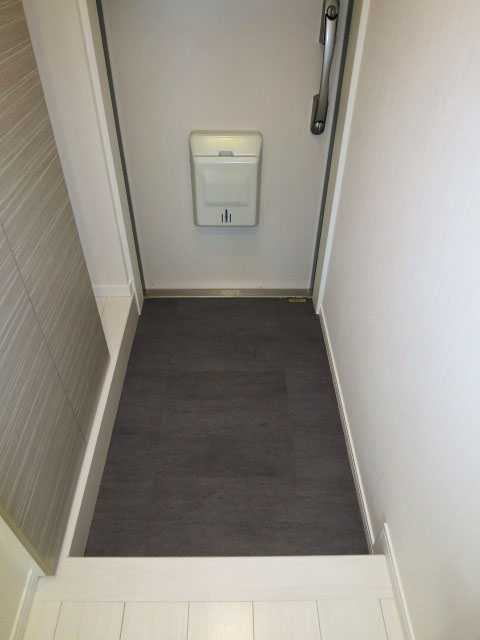 光沢あるタイルがあしらわれた玄関