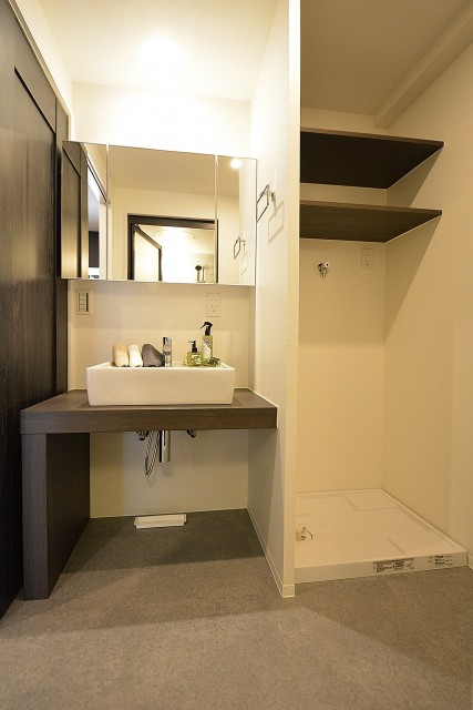 クレール島津山　洗面化粧台と洗濯機置場