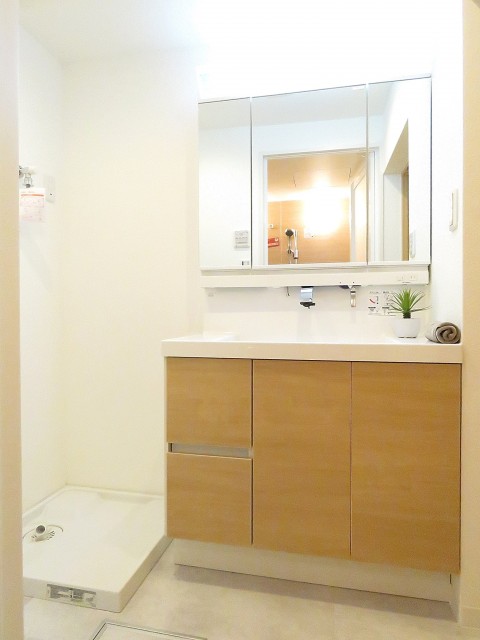 レック芝公園マンション　洗面化粧台と洗濯機置場