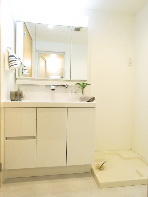 駒沢ガーデンハイツ　洗面化粧台と洗濯機置場