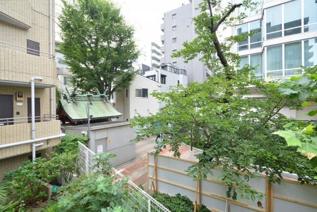 サンコート芝公園 外廊下から公園